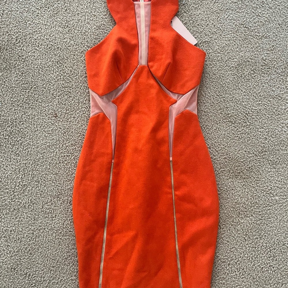 Three Floor Orange White Halter Bodycon Dress